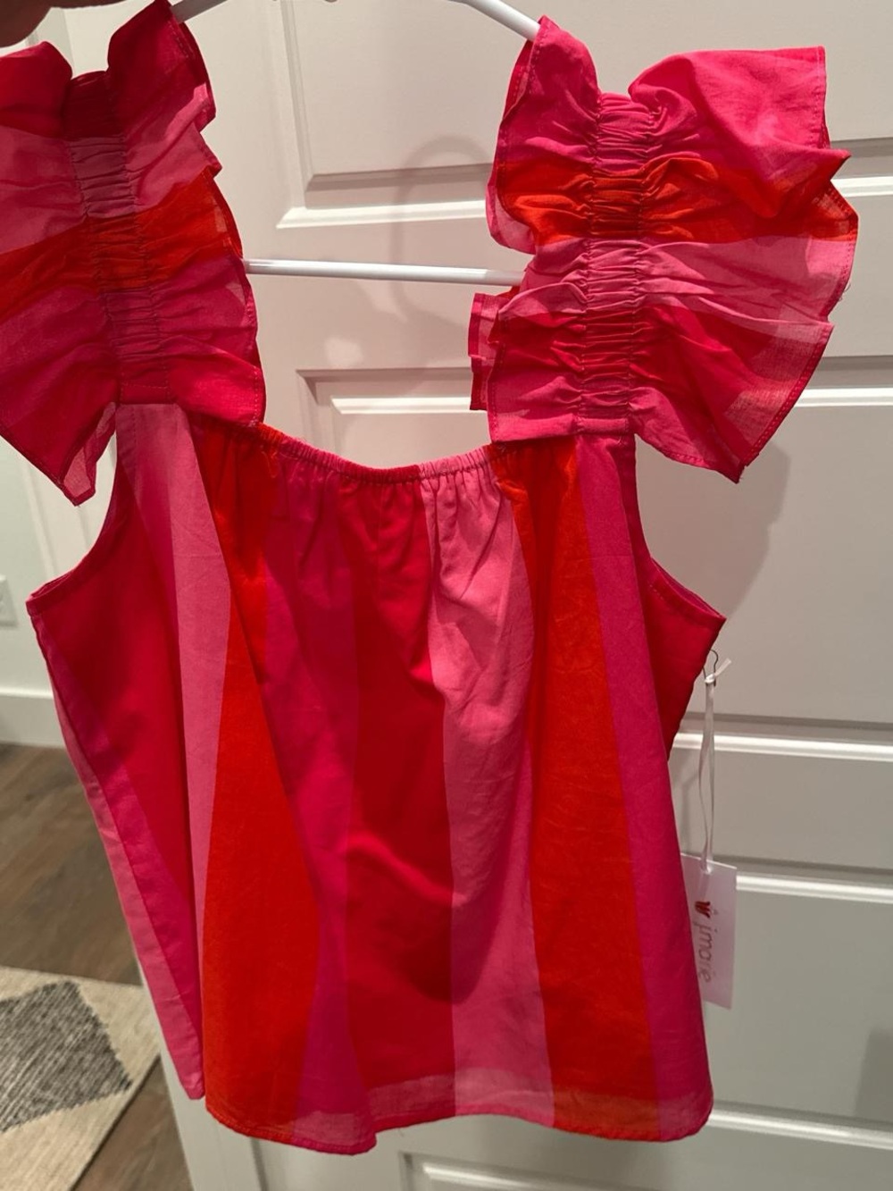 Girls' Ruffled Sleeve Striped Tank Top - Pink & Red